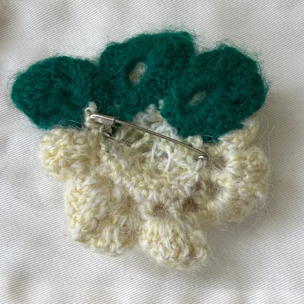 Unique Hand-knitted Cream Floral Brooch